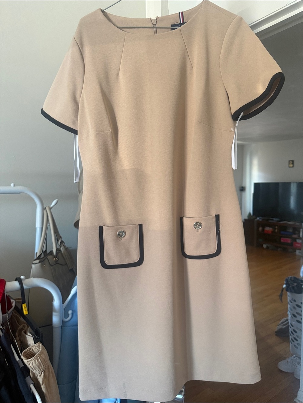 Tommy Hilfiger Beige Mini Dress with Black Trim